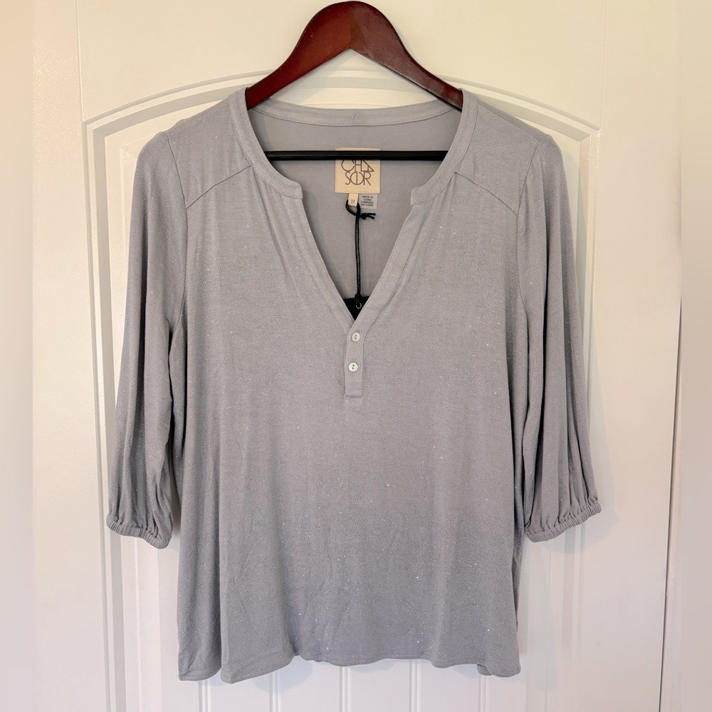 Chaser Gray 3/4 Sleeve Henley Blouse Size Medium